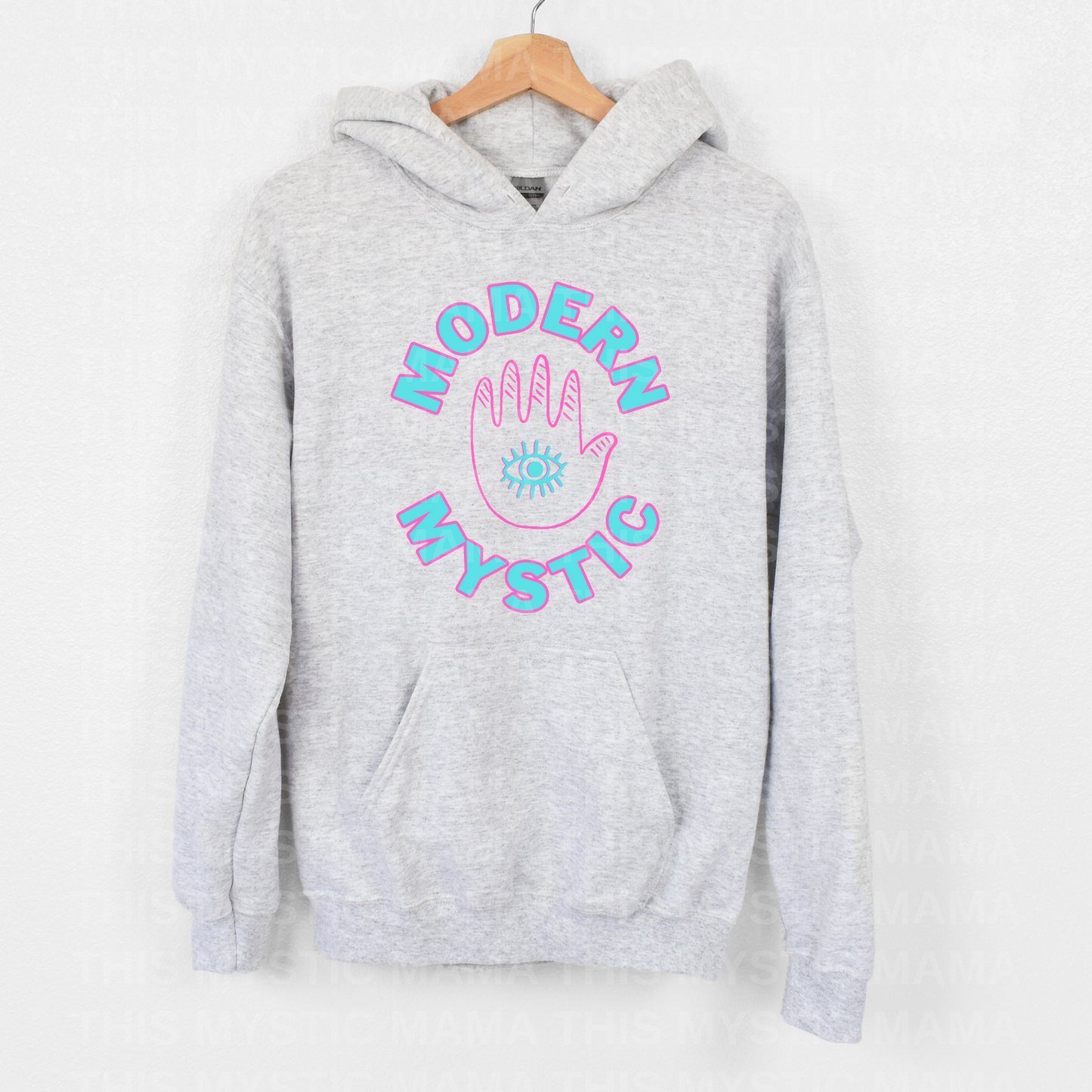 "Modern Mystic" Hoodie with Turquoise & Pink Typography