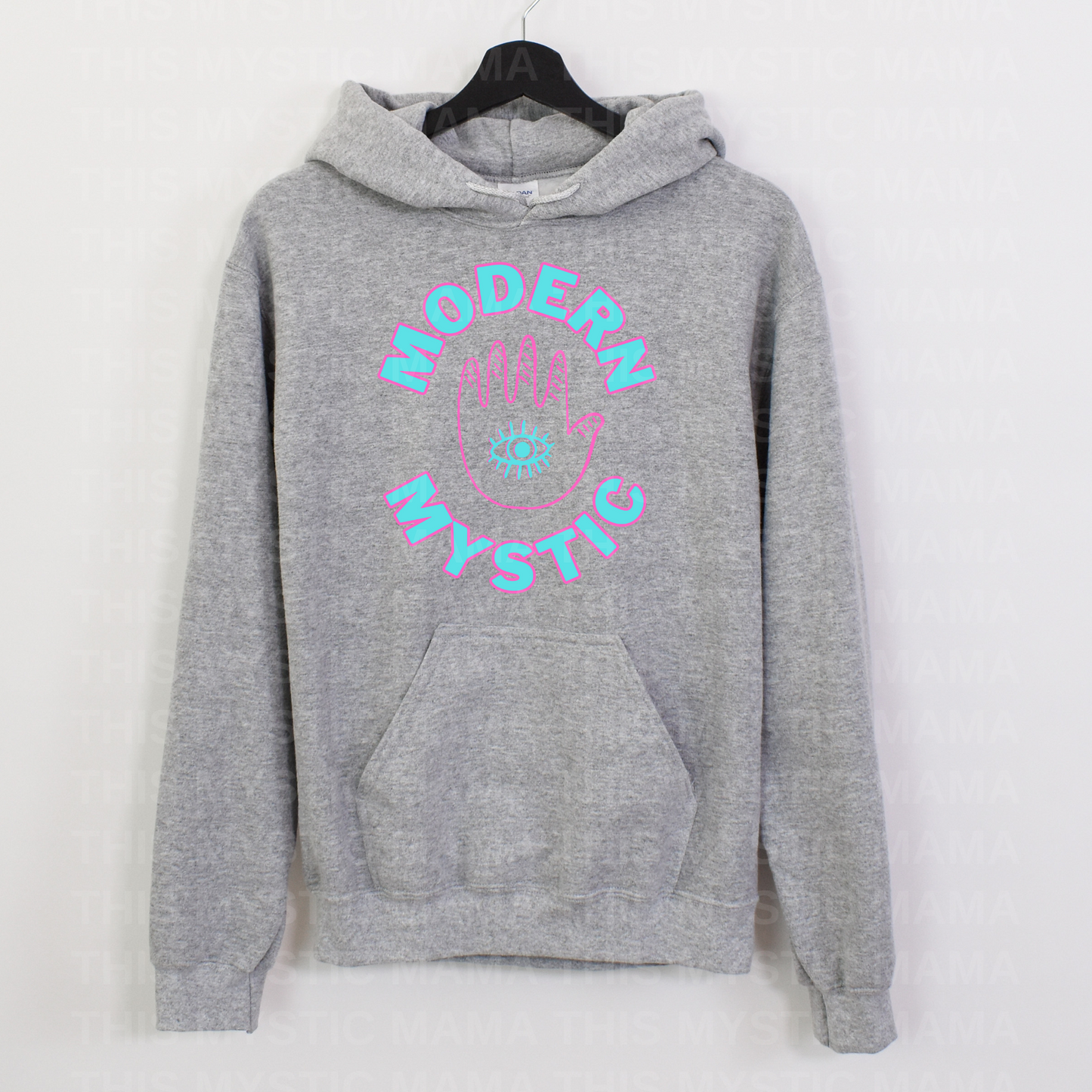 "Modern Mystic" Hoodie with Turquoise & Pink Typography