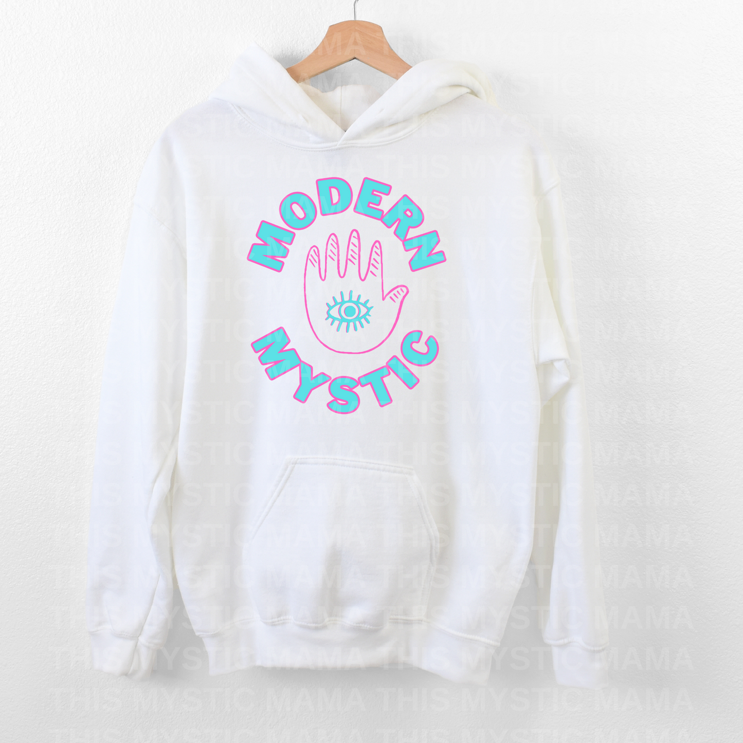 "Modern Mystic" Hoodie with Turquoise & Pink Typography
