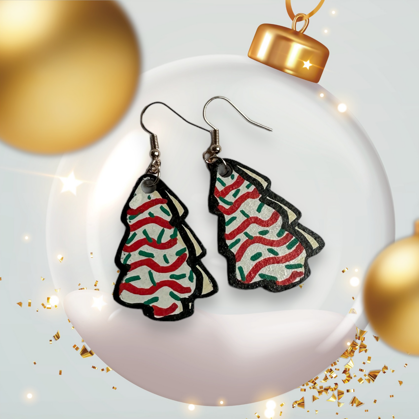 “Sweet Treat” Handmade Christmas Tree Snack Cake Earrings