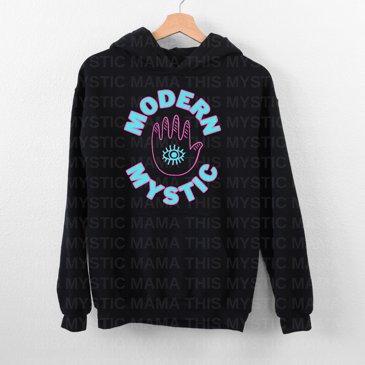 "Modern Mystic" Hoodie with Turquoise & Pink Typography