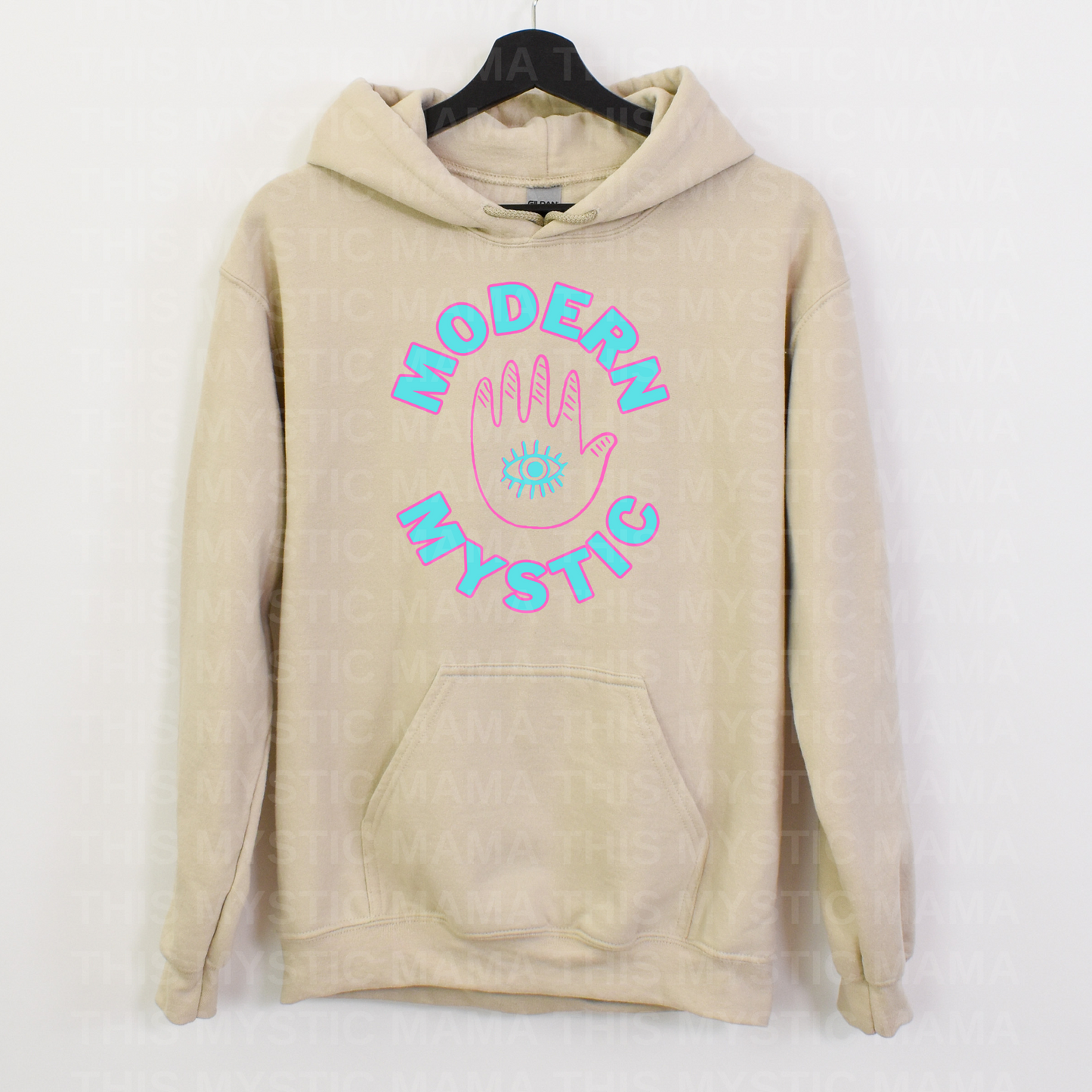 "Modern Mystic" Hoodie with Turquoise & Pink Typography